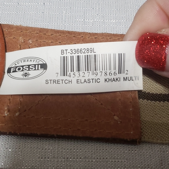 Fossil NWT Stretch Khaki Stripe Elastic Belt Sz L - Picture 6 of 9